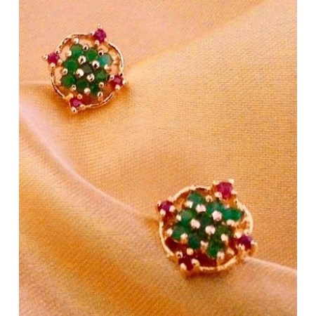Ruby Emerald Patterned Stud Earrings
